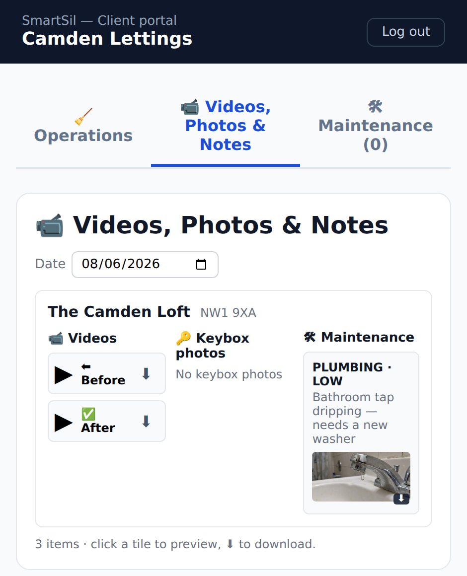 Before and after videos and maintenance reports per visit